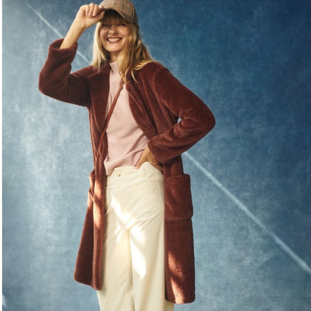 Anthropologie sanctuary vegan fur burgundy wine button front trench coat jacket
